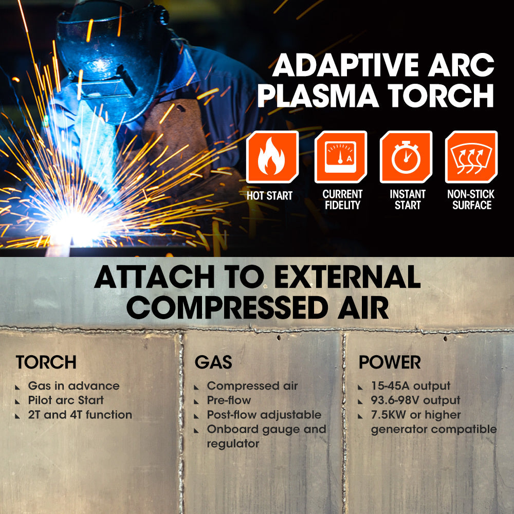 ROSSI 45A Plasma Cutter, Non-Touch Pilot ARC for Easy Cuts of Painted or Rusty Metals, DC Inverter Cutting V219-WDRPLMROC45A