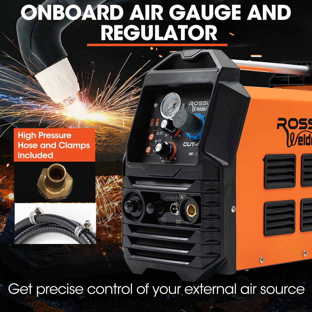 ROSSI 45A Plasma Cutter, Non-Touch Pilot ARC for Easy Cuts of Painted or Rusty Metals, DC Inverter Cutting V219-WDRPLMROC45A