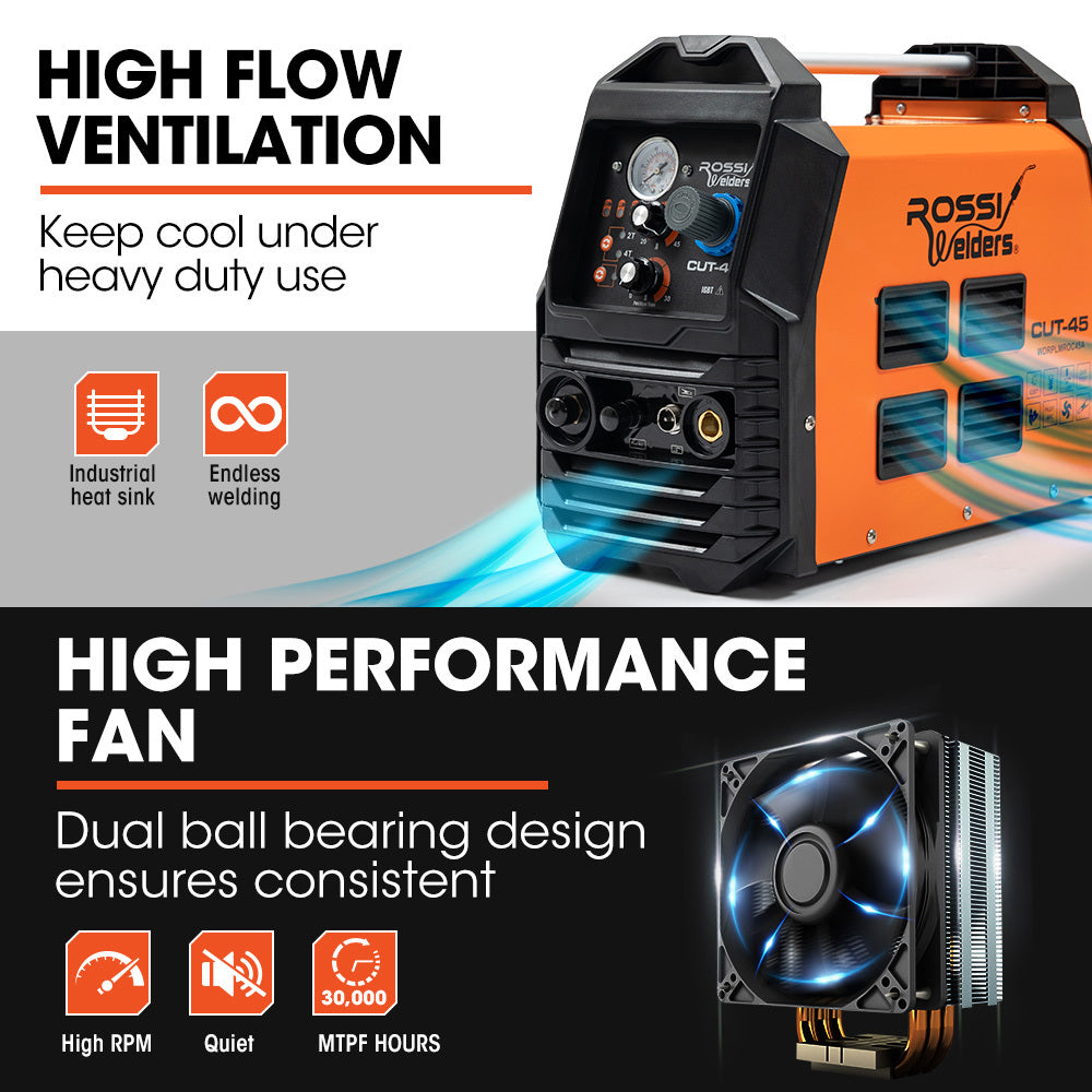 ROSSI 45A Plasma Cutter, Non-Touch Pilot ARC for Easy Cuts of Painted or Rusty Metals, DC Inverter Cutting V219-WDRPLMROC45A