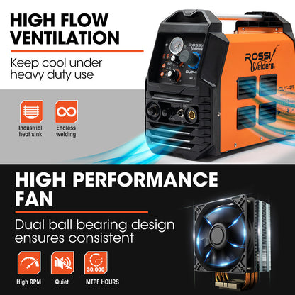 ROSSI 45A Plasma Cutter, Non-Touch Pilot ARC for Easy Cuts of Painted or Rusty Metals, DC Inverter Cutting V219-WDRPLMROC45A