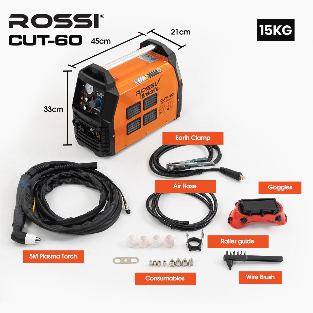 ROSSI 60A Plasma Cutter, Non-Touch Pilot ARC for Easy Cuts of Painted or Rusty Metals, DC Inverter Cutting V219-WDRPLMROC60A