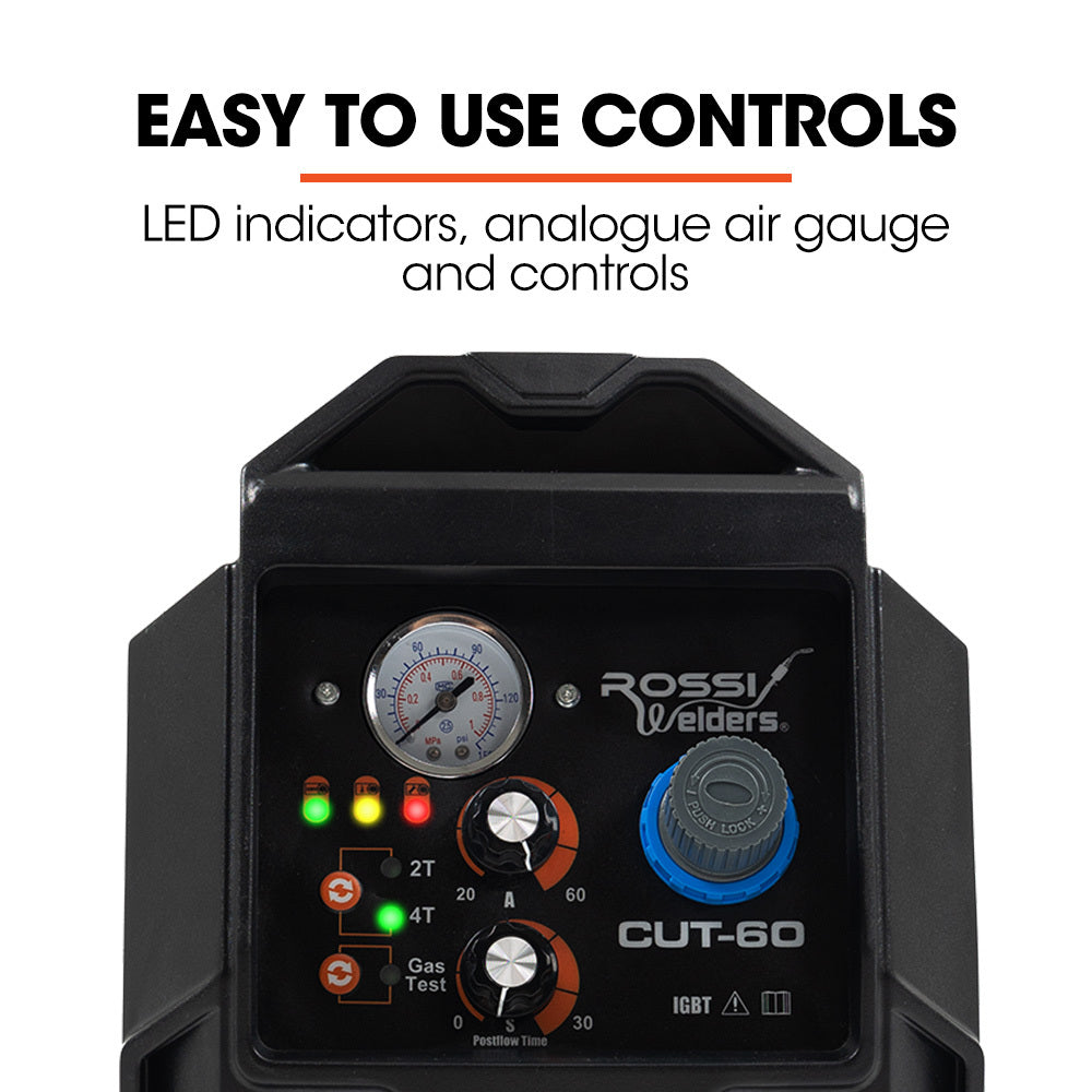 ROSSI 60A Plasma Cutter, Non-Touch Pilot ARC for Easy Cuts of Painted or Rusty Metals, DC Inverter Cutting V219-WDRPLMROC60A
