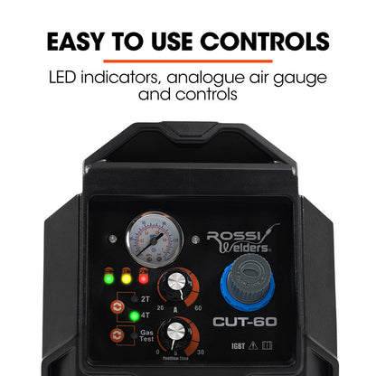 ROSSI 60A Plasma Cutter, Non-Touch Pilot ARC for Easy Cuts of Painted or Rusty Metals, DC Inverter Cutting V219-WDRPLMROC60A