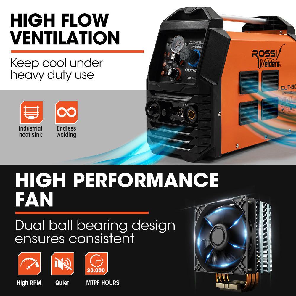 ROSSI 60A Plasma Cutter, Non-Touch Pilot ARC for Easy Cuts of Painted or Rusty Metals, DC Inverter Cutting V219-WDRPLMROC60A