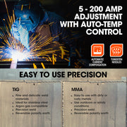 ROSSI NextGenTIG/MMA 200A Welder TIG-200, Ar Gas, HF Start, Regulator Included V219-WDRTIGRO200A