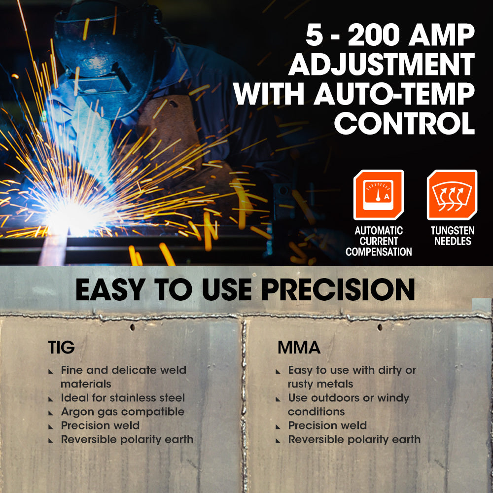 ROSSI NextGenTIG/MMA 200A Welder TIG-200, Ar Gas, HF Start, Regulator Included V219-WDRTIGRO200A
