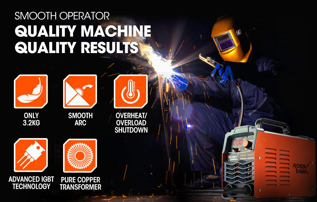 ROSSI 200 Amp Portable Inverter Arc Stick Welder, MMA DC Gas Inverter Welding Machine, 15A Plug V219-WLDMMAROSA2C0