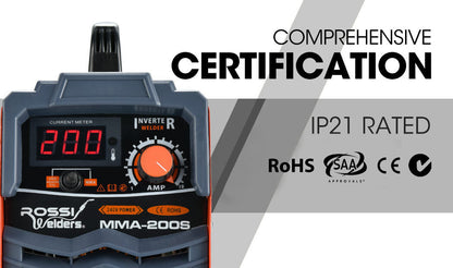 ROSSI 200 Amp Portable Inverter Arc Stick Welder, MMA DC Gas Inverter Welding Machine, 15A Plug V219-WLDMMAROSA2C0