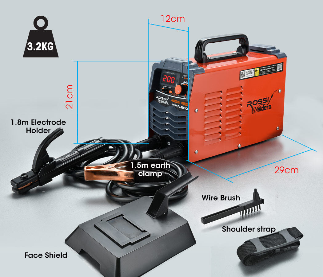 ROSSI 200 Amp Portable Inverter Arc Stick Welder, MMA DC Gas Inverter Welding Machine, 15A Plug V219-WLDMMAROSA2C0