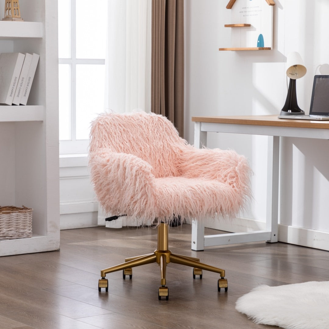 Fluffy Office Chair Faux Fur Modern Swivel Desk Chair for Women And Girls-Pink V226-SW1005PK