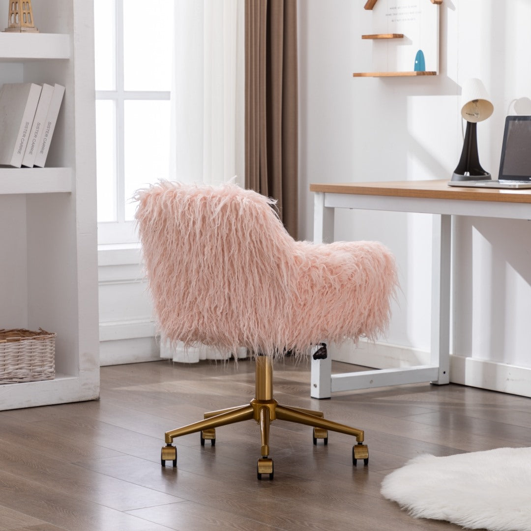 Fluffy Office Chair Faux Fur Modern Swivel Desk Chair for Women And Girls-Pink V226-SW1005PK
