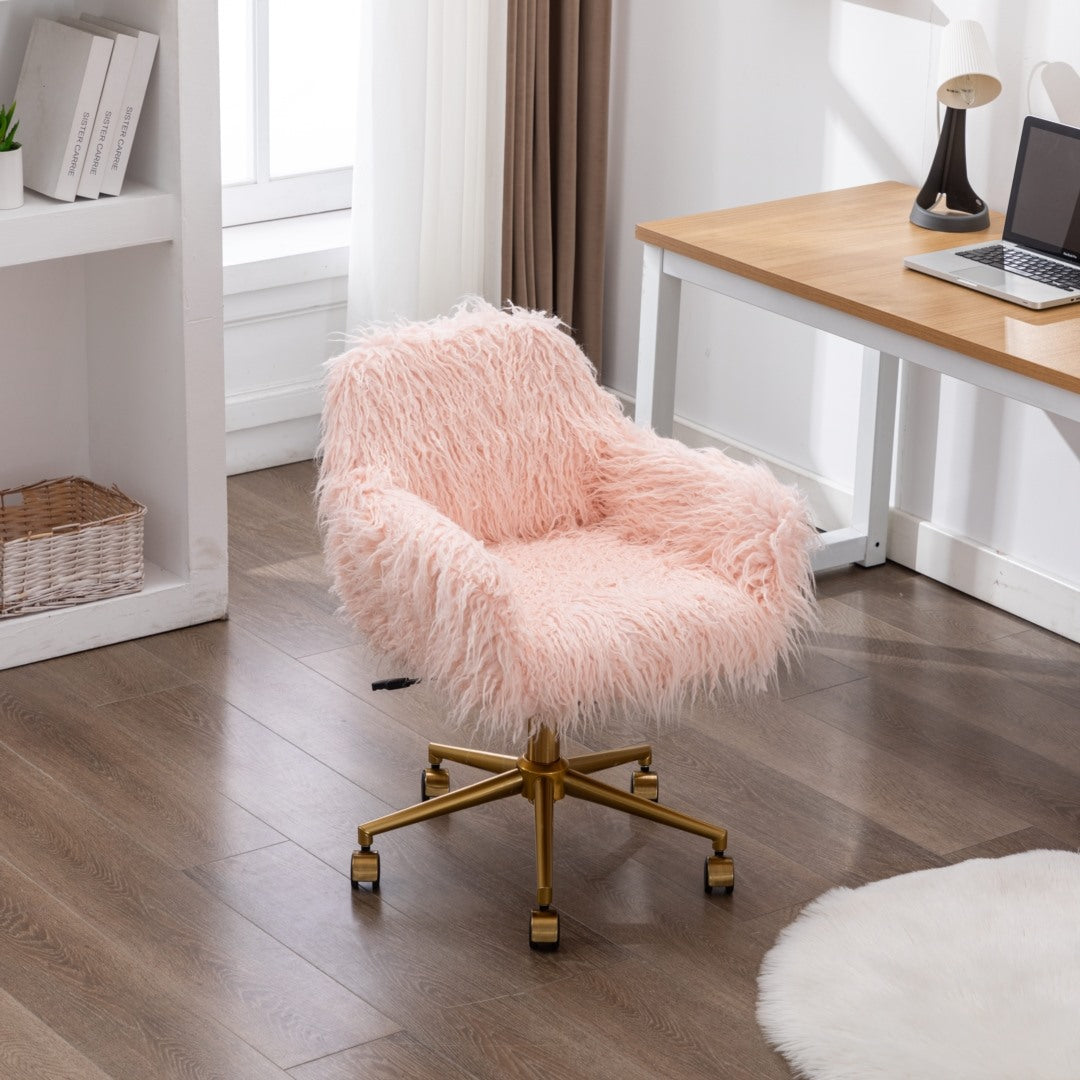 Fluffy Office Chair Faux Fur Modern Swivel Desk Chair for Women And Girls-Pink V226-SW1005PK