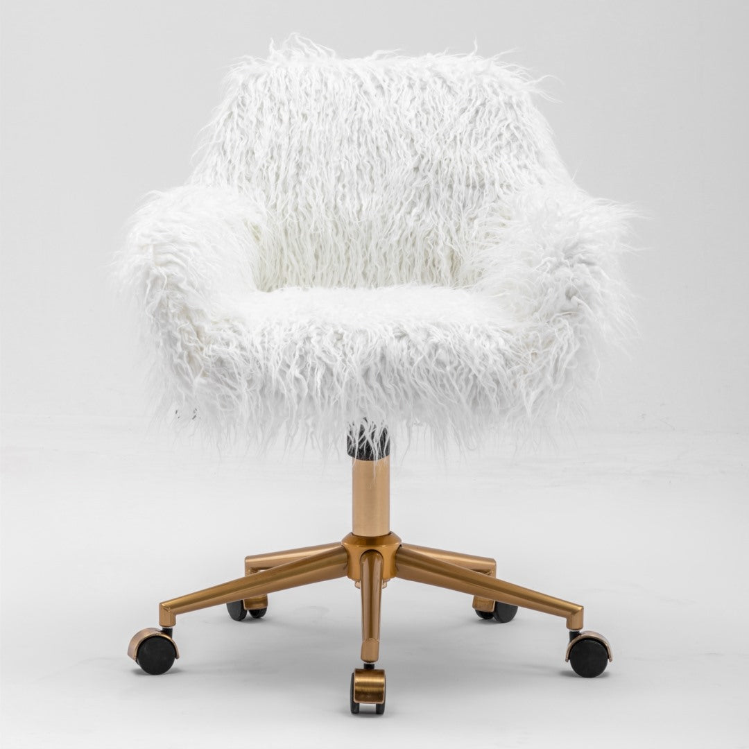 Fluffy Office Chair Faux Fur Modern Swivel Desk Chair for Women And Girls-White V226-SW1005WT