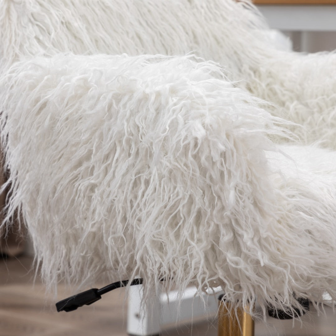 Fluffy Office Chair Faux Fur Modern Swivel Desk Chair for Women And Girls-White V226-SW1005WT