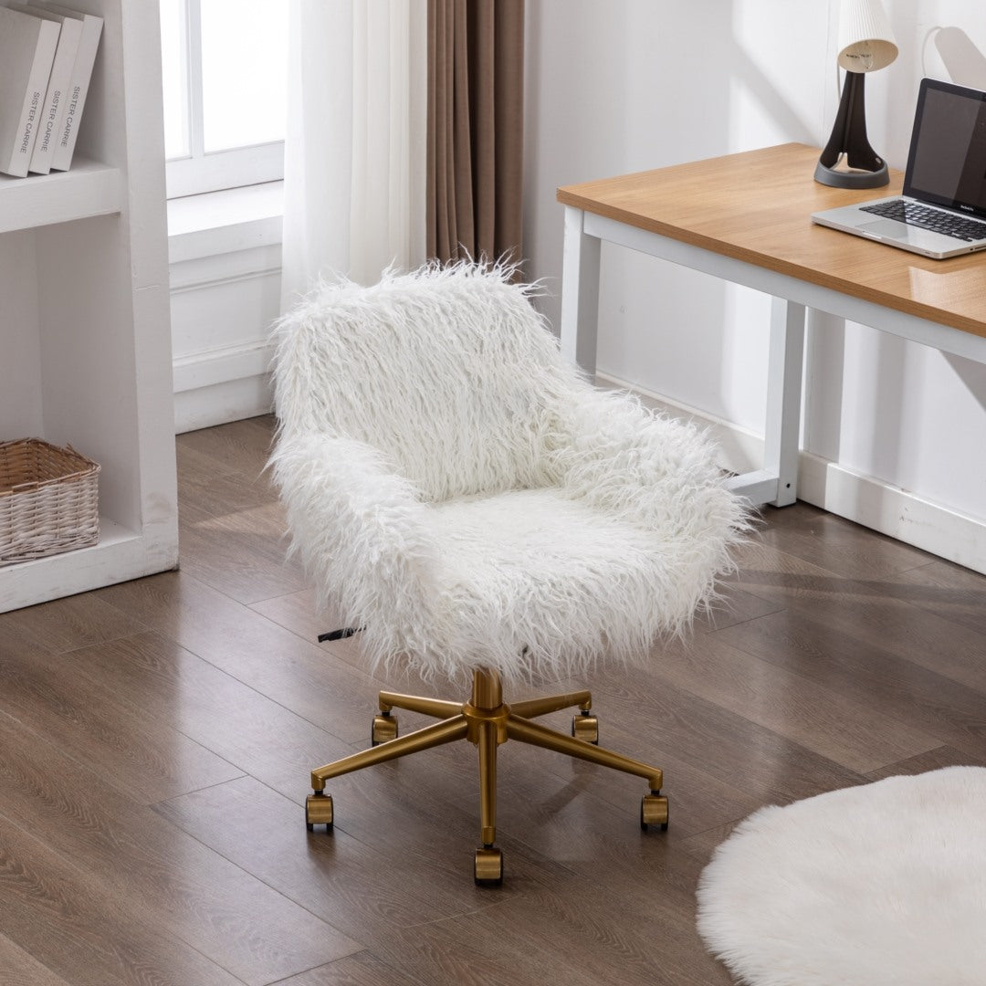Fluffy Office Chair Faux Fur Modern Swivel Desk Chair for Women And Girls-White V226-SW1005WT
