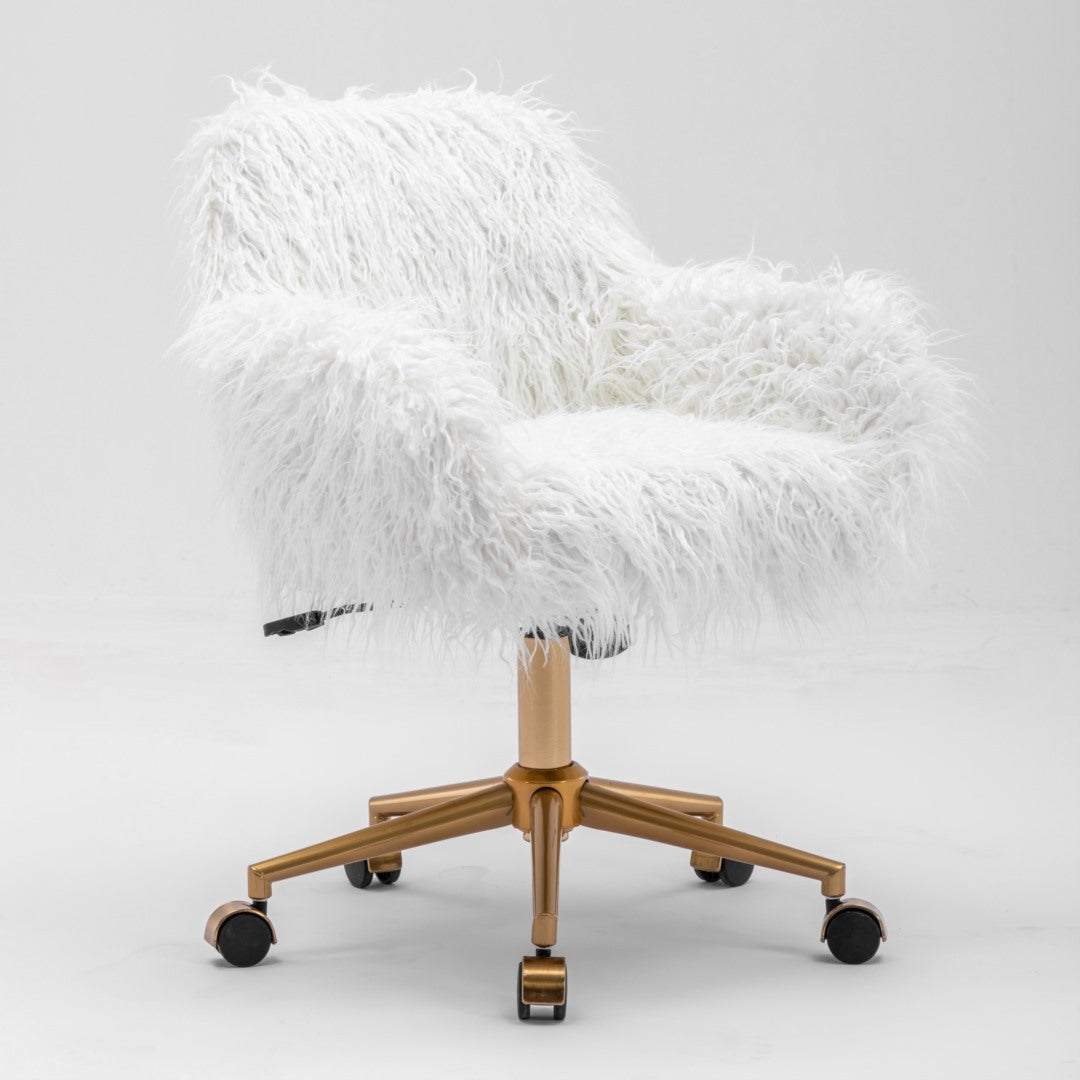 Fluffy Office Chair Faux Fur Modern Swivel Desk Chair for Women And Girls-White V226-SW1005WT