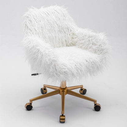 Fluffy Office Chair Faux Fur Modern Swivel Desk Chair for Women And Girls-White V226-SW1005WT