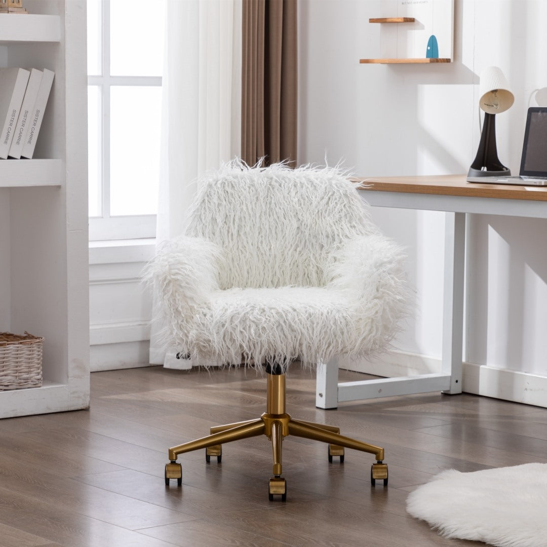 Fluffy Office Chair Faux Fur Modern Swivel Desk Chair for Women And Girls-White V226-SW1005WT