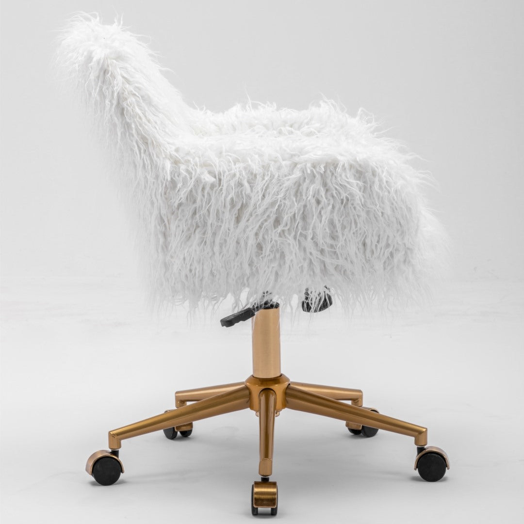 Fluffy Office Chair Faux Fur Modern Swivel Desk Chair for Women And Girls-White V226-SW1005WT