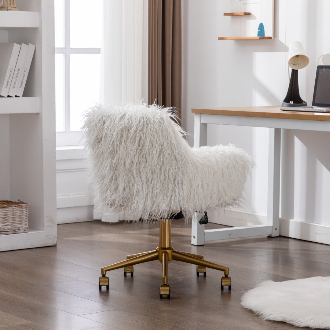 Fluffy Office Chair Faux Fur Modern Swivel Desk Chair for Women And Girls-White V226-SW1005WT