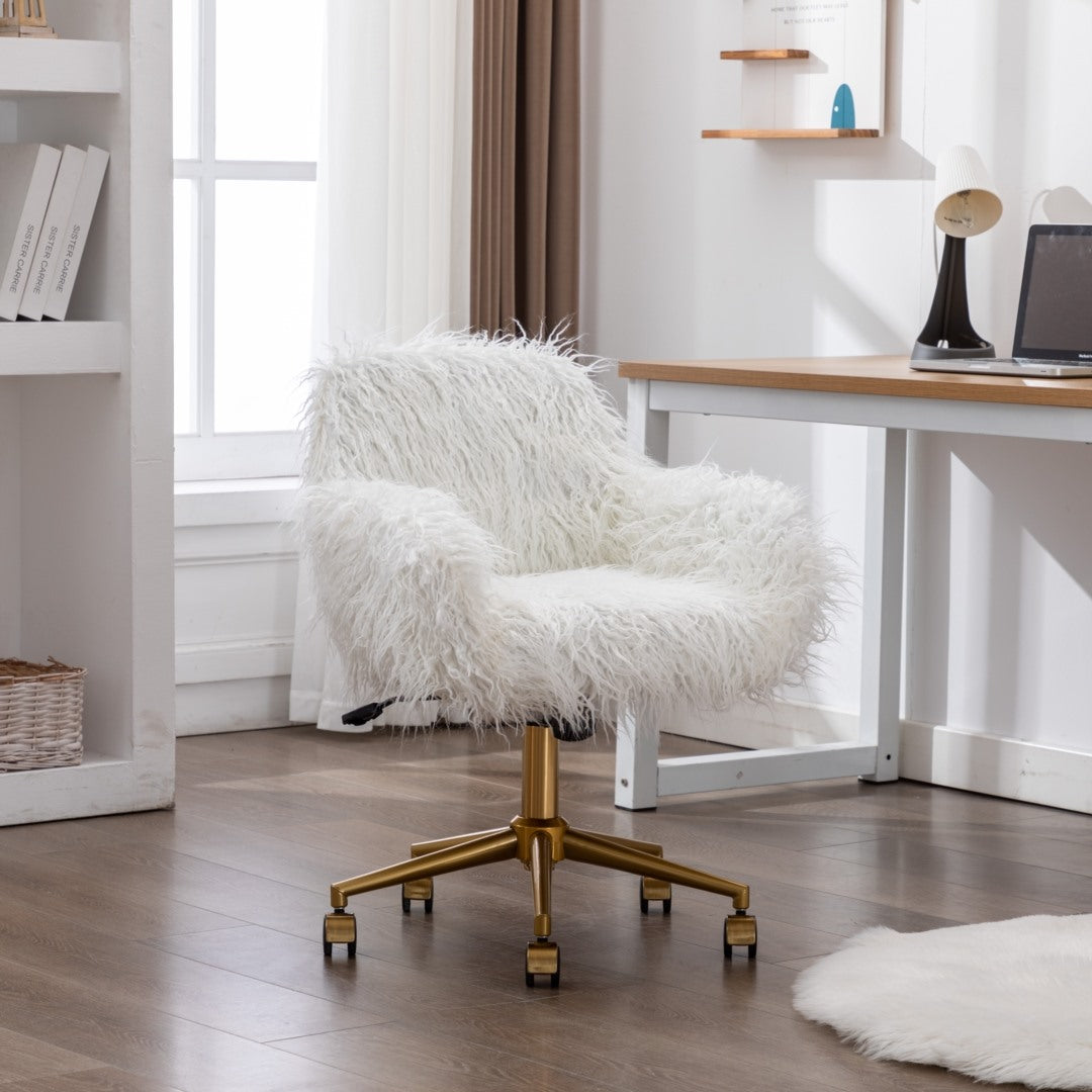Fluffy Office Chair Faux Fur Modern Swivel Desk Chair for Women And Girls-White V226-SW1005WT