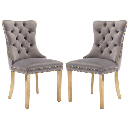 AADEN 2x Velvet Dining Chairs with Golden Metal Legs-Grey V226-SW1501GY