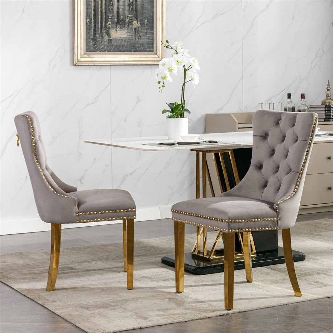 AADEN 2x Velvet Dining Chairs with Golden Metal Legs-Grey V226-SW1501GY