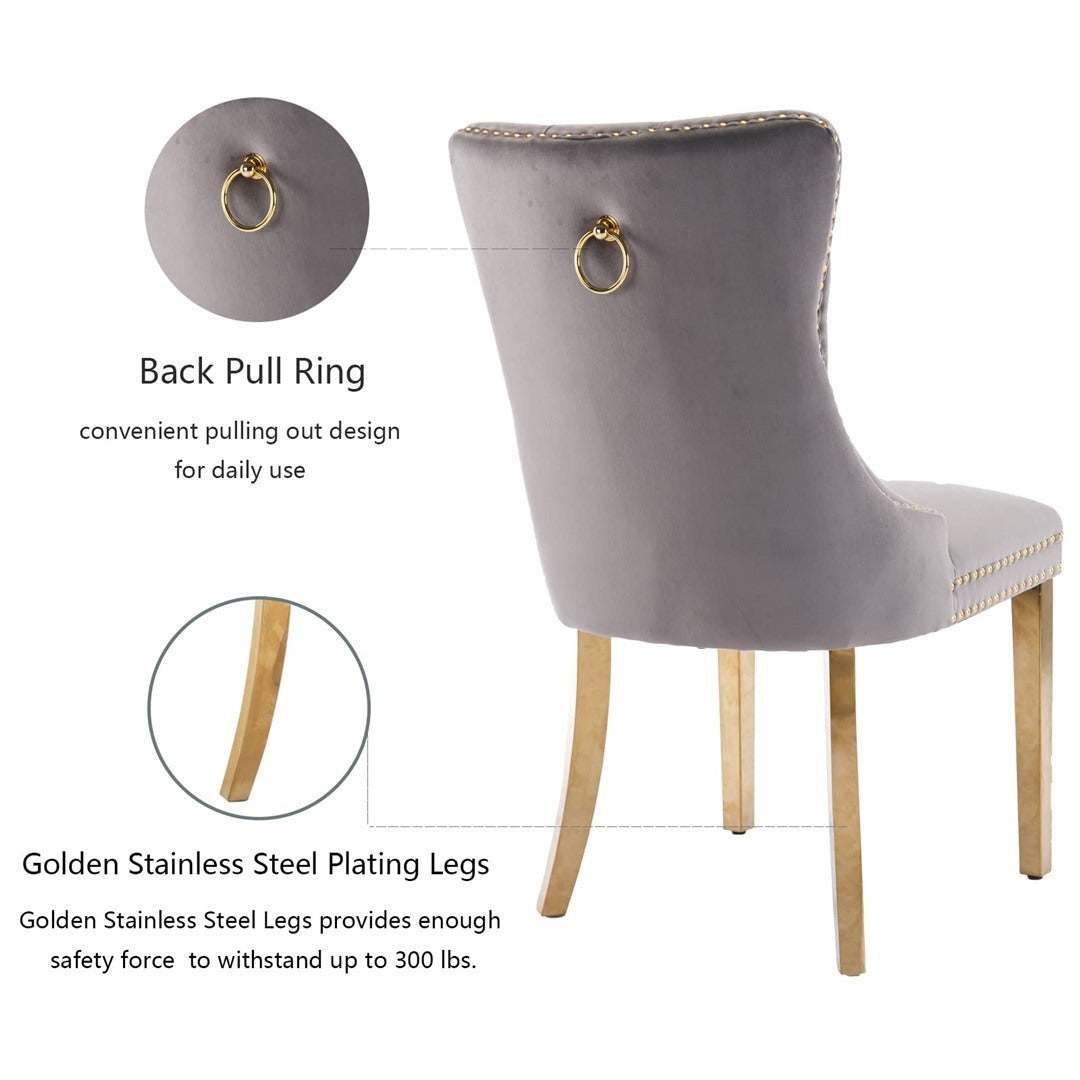 AADEN 4x Velvet Dining Chairs with Golden Metal Legs-Grey V226-SW1501GY-2