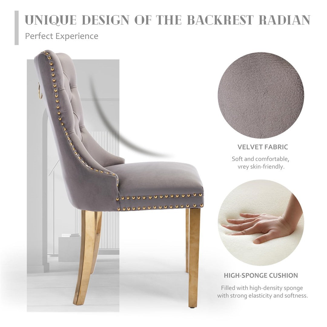 AADEN 8x Velvet Dining Chairs with Golden Metal Legs-Grey V226-SW1501GY-4