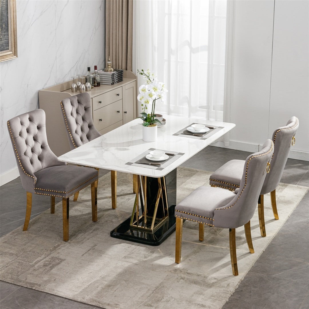 AADEN 8x Velvet Dining Chairs with Golden Metal Legs-Grey V226-SW1501GY-4