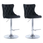 4x Height Adjustable Swivel Bar Stool Velvet Studs Barstool with Footrest and Chromed Base- Black V226-SW1712BK-2