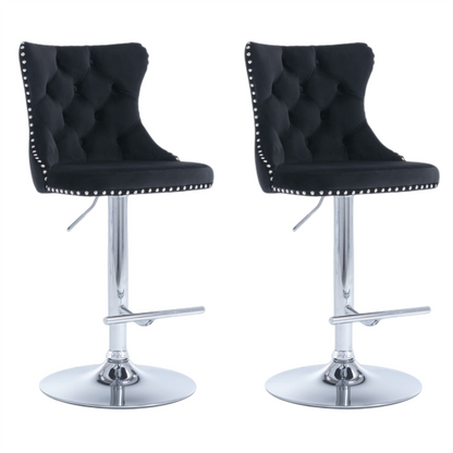 4x Height Adjustable Swivel Bar Stool Velvet Studs Barstool with Footrest and Chromed Base- Black V226-SW1712BK-2
