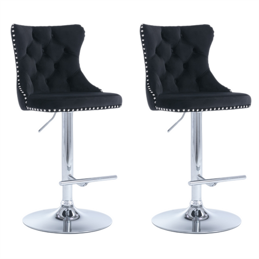 4x Height Adjustable Swivel Bar Stool Velvet Studs Barstool with Footrest and Chromed Base- Black V226-SW1712BK-2