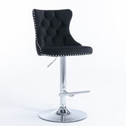4x Height Adjustable Swivel Bar Stool Velvet Studs Barstool with Footrest and Chromed Base- Black V226-SW1712BK-2