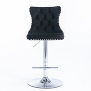 4x Height Adjustable Swivel Bar Stool Velvet Studs Barstool with Footrest and Chromed Base- Black V226-SW1712BK-2