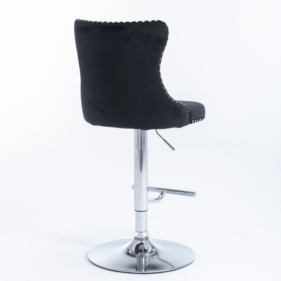 4x Height Adjustable Swivel Bar Stool Velvet Studs Barstool with Footrest and Chromed Base- Black V226-SW1712BK-2