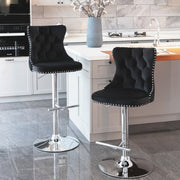4x Height Adjustable Swivel Bar Stool Velvet Studs Barstool with Footrest and Chromed Base- Black V226-SW1712BK-2