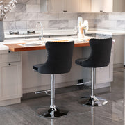 4x Height Adjustable Swivel Bar Stool Velvet Studs Barstool with Footrest and Chromed Base- Black V226-SW1712BK-2