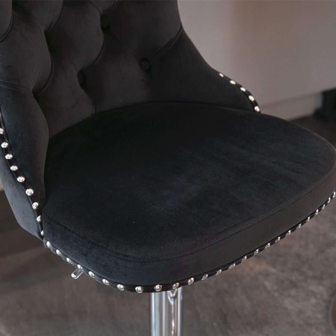 4x Height Adjustable Swivel Bar Stool Velvet Studs Barstool with Footrest and Chromed Base- Black V226-SW1712BK-2