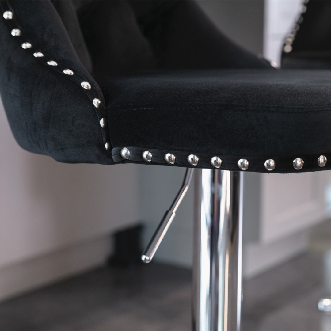 4x Height Adjustable Swivel Bar Stool Velvet Studs Barstool with Footrest and Chromed Base- Black V226-SW1712BK-2