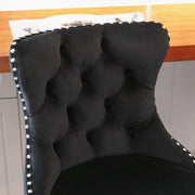 4x Height Adjustable Swivel Bar Stool Velvet Studs Barstool with Footrest and Chromed Base- Black V226-SW1712BK-2