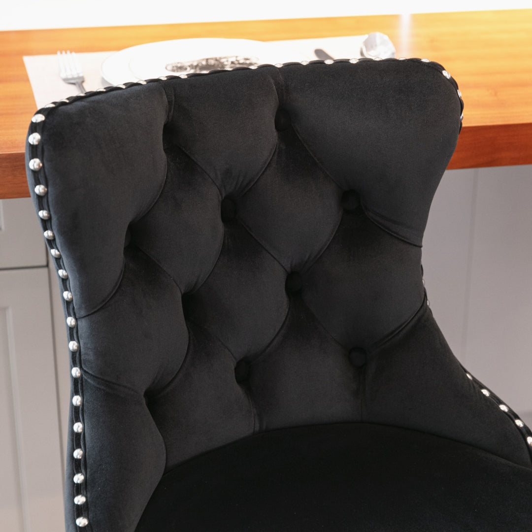 4x Height Adjustable Swivel Bar Stool Velvet Studs Barstool with Footrest and Chromed Base- Black V226-SW1712BK-2