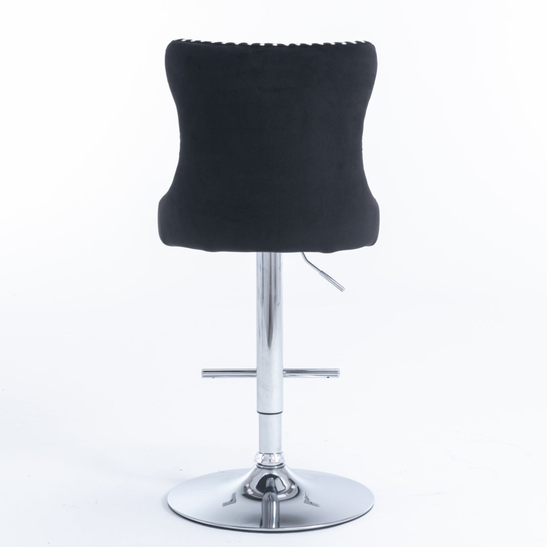 4x Height Adjustable Swivel Bar Stool Velvet Studs Barstool with Footrest and Chromed Base- Black V226-SW1712BK-2