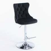 2x Height Adjustable Swivel Bar Stool Velvet Studs Barstool with Footrest and Chromed Base- Black V226-SW1712BK