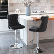 2x Height Adjustable Swivel Bar Stool Velvet Studs Barstool with Footrest and Chromed Base- Black V226-SW1712BK