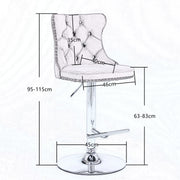 2x Height Adjustable Swivel Bar Stool Velvet Studs Barstool with Footrest and Chromed Base- Black V226-SW1712BK