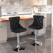 2x Height Adjustable Swivel Bar Stool Velvet Studs Barstool with Footrest and Chromed Base- Black V226-SW1712BK
