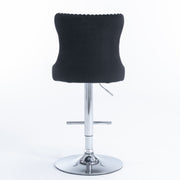 2x Height Adjustable Swivel Bar Stool Velvet Studs Barstool with Footrest and Chromed Base- Black V226-SW1712BK