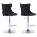 2x Height Adjustable Swivel Bar Stool Velvet Studs Barstool with Footrest and Chromed Base- Black V226-SW1712BK