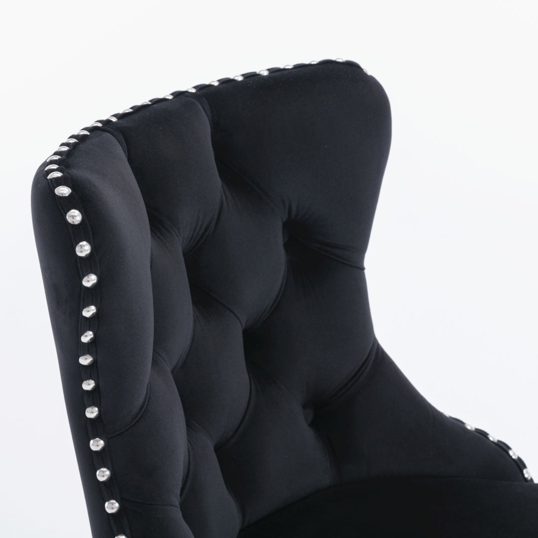 2x Height Adjustable Swivel Bar Stool Velvet Studs Barstool with Footrest and Chromed Base- Black V226-SW1712BK